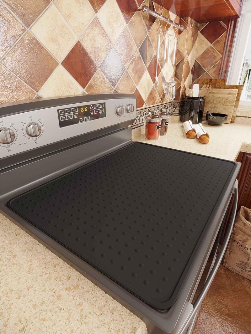 Bampanda Silicone Stove Top Cover for Electric Stove, Glass Stove Top Protector, Stovetop Cover Mat for Cooktop, Flat Range Cover, Oven Top Protector, Coffee Bar Mat, 28 x 20 in, Black - Image 2